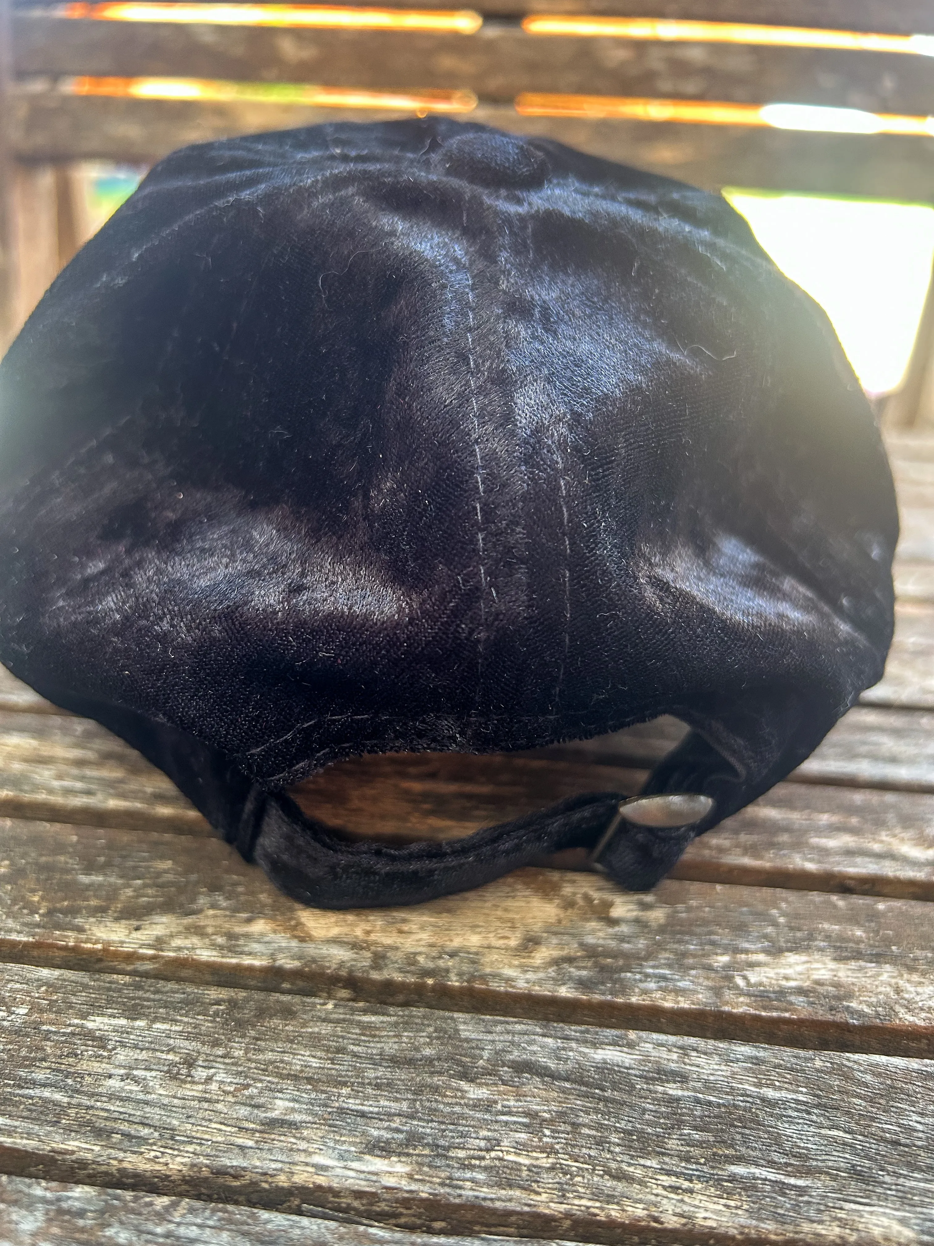 Blair Velvet Jeweled Detail Cap - Black