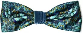 Blue Butterflies. Printed satin & silk-velvet headband - BLUE TEAL version