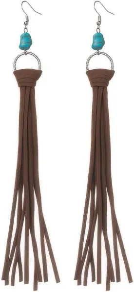Bohemian Fringe Leather Earrings for Women Handmade Irregular Turquoise Long Leather Tassel Pendant Earrings Turquoise Long Western Statement Dangel Earrings for Women Boho Jewelry