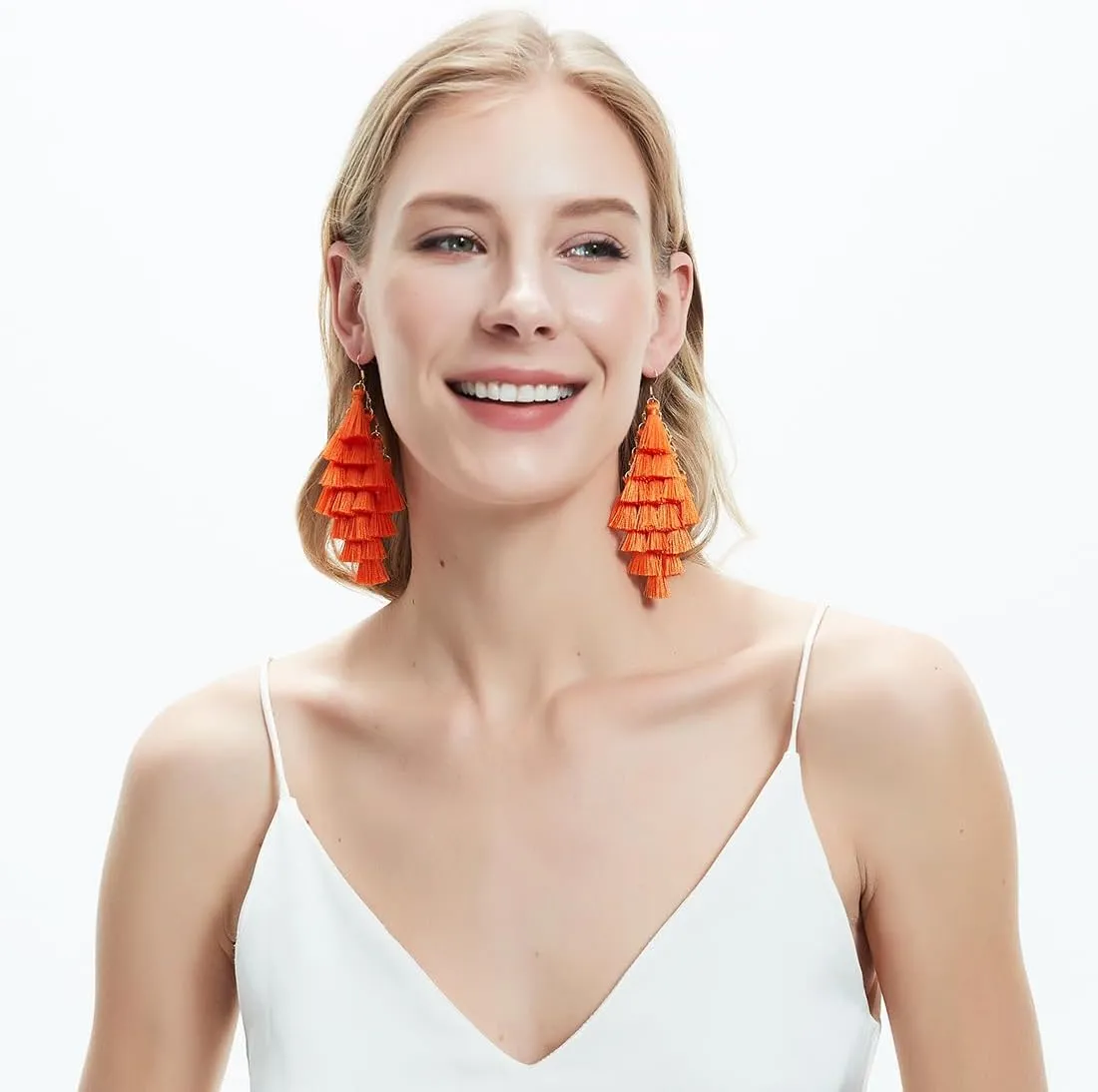 Boho Bohemian Handmade Large Big Long Chandelier Tassel Fringe Dangle Drop Earrings for Women
