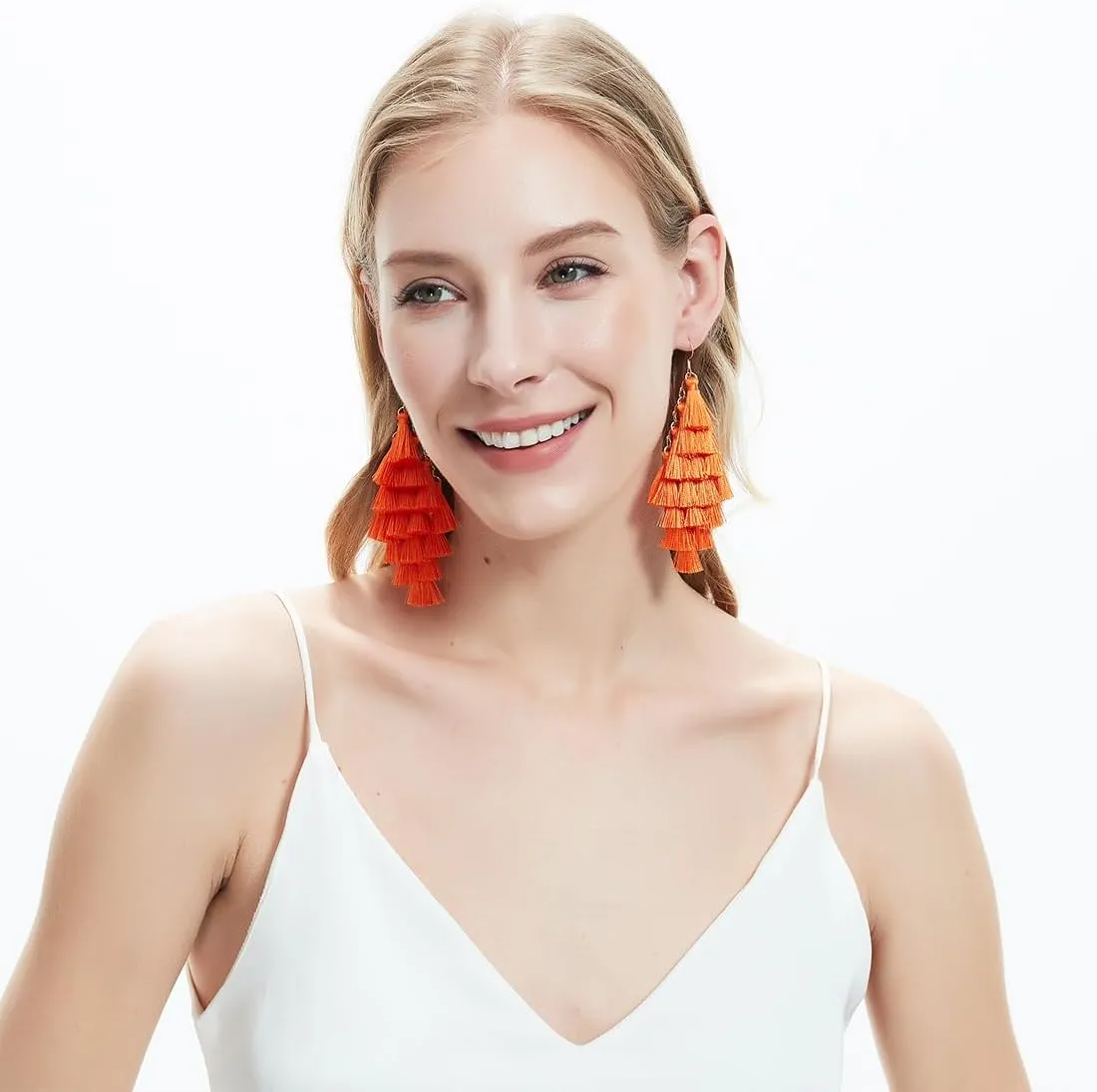 Boho Bohemian Handmade Large Big Long Chandelier Tassel Fringe Dangle Drop Earrings for Women