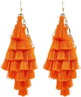 Boho Bohemian Handmade Large Big Long Chandelier Tassel Fringe Dangle Drop Earrings for Women