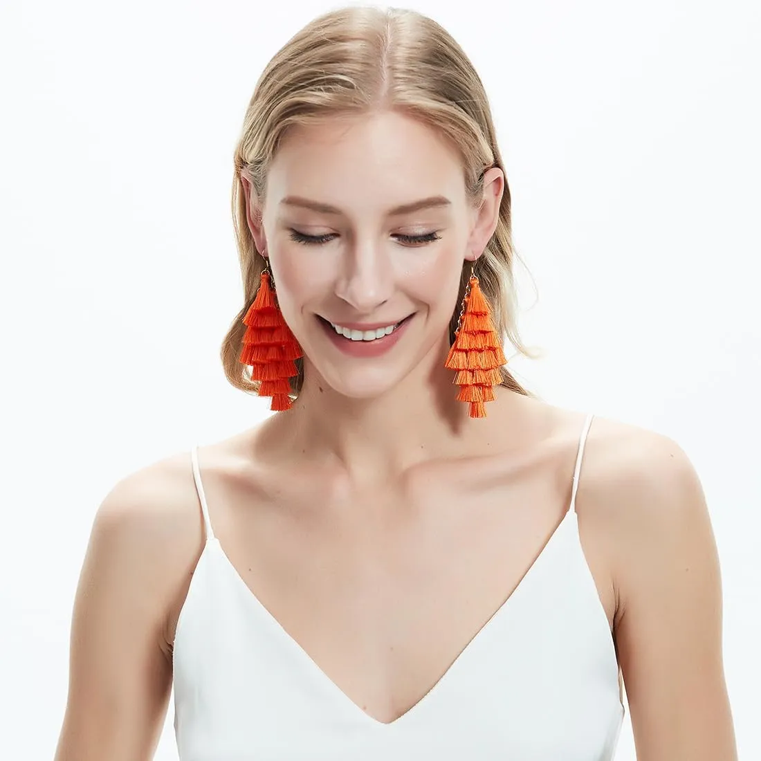 Boho Bohemian Handmade Large Big Long Chandelier Tassel Fringe Dangle Drop Earrings for Women