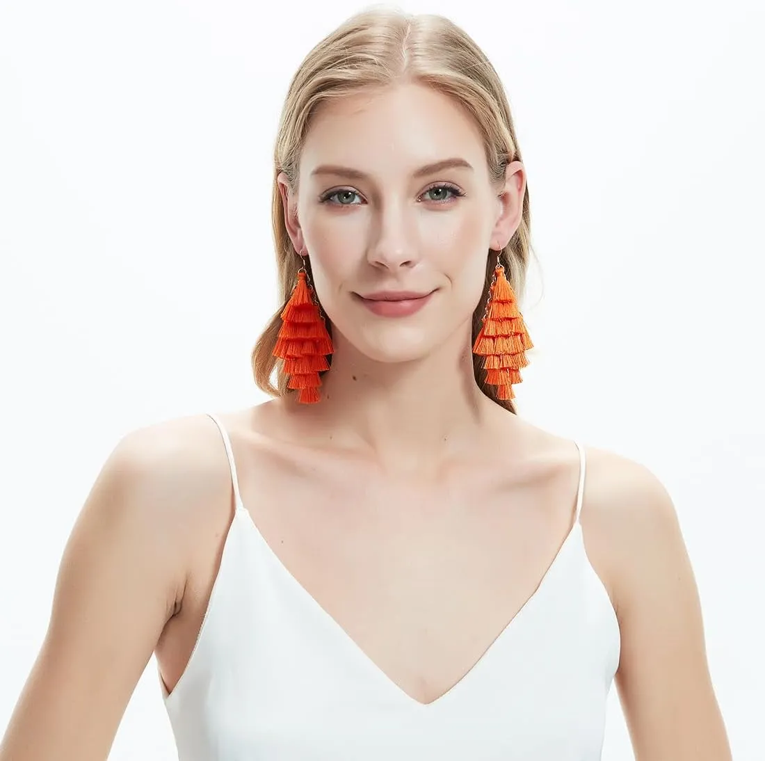 Boho Bohemian Handmade Large Big Long Chandelier Tassel Fringe Dangle Drop Earrings for Women