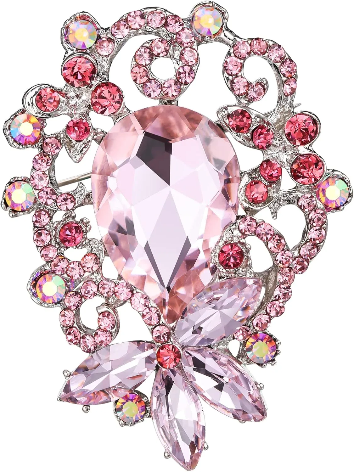 BriLove Elegant Crystal Teardrop Marquise Bouquet Brooch Pin for Women