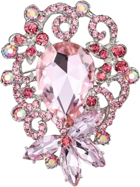 BriLove Elegant Crystal Teardrop Marquise Bouquet Brooch Pin for Women