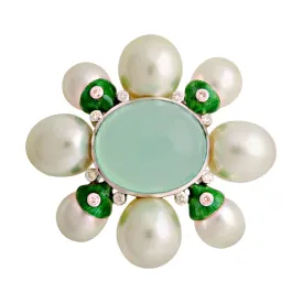 Brooch- Chalcedony, South Sea Pearl And Diamond (Enamel) (95ES)