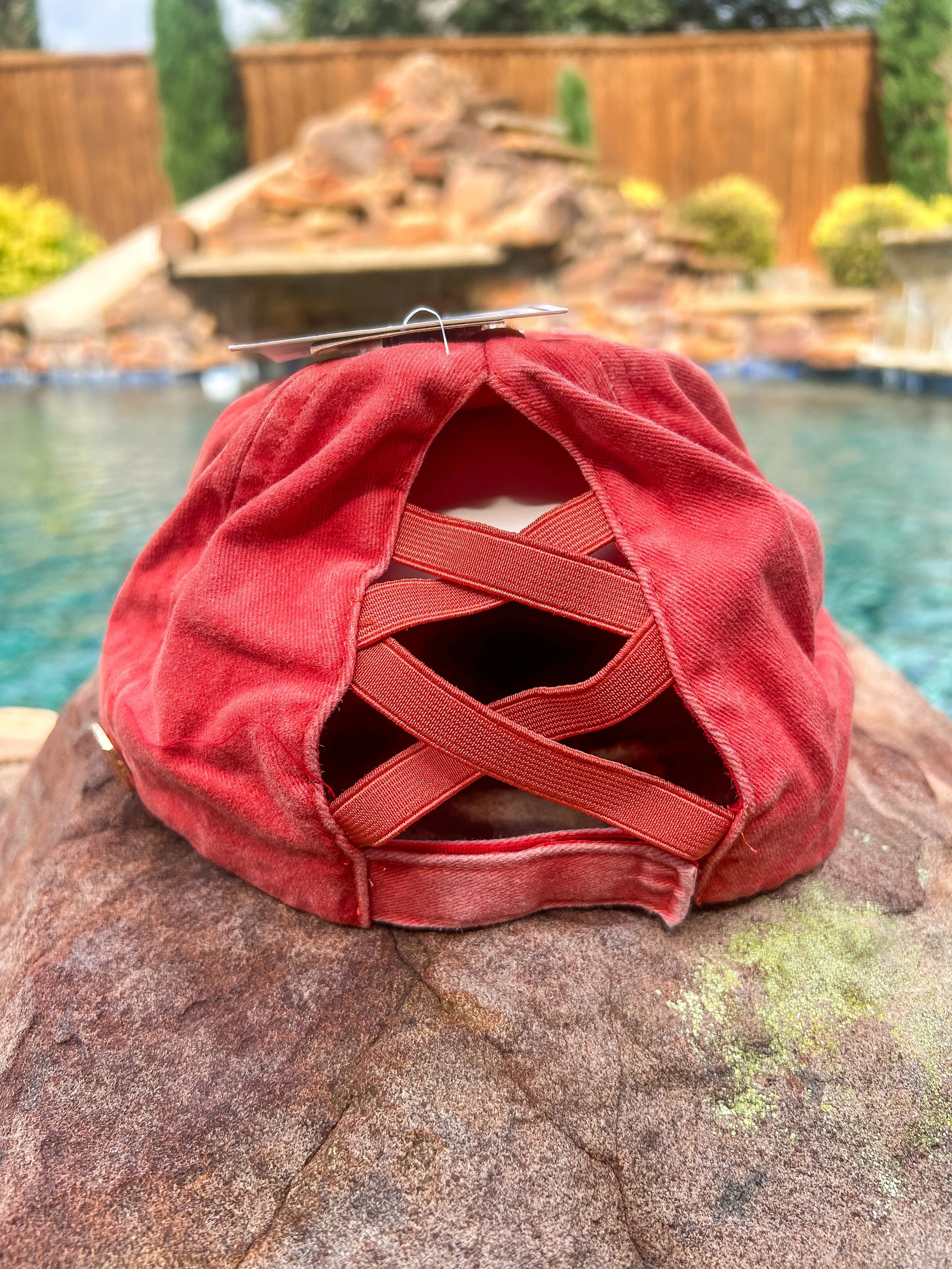Calla Distressed Jeweled Detail Cap - Brick