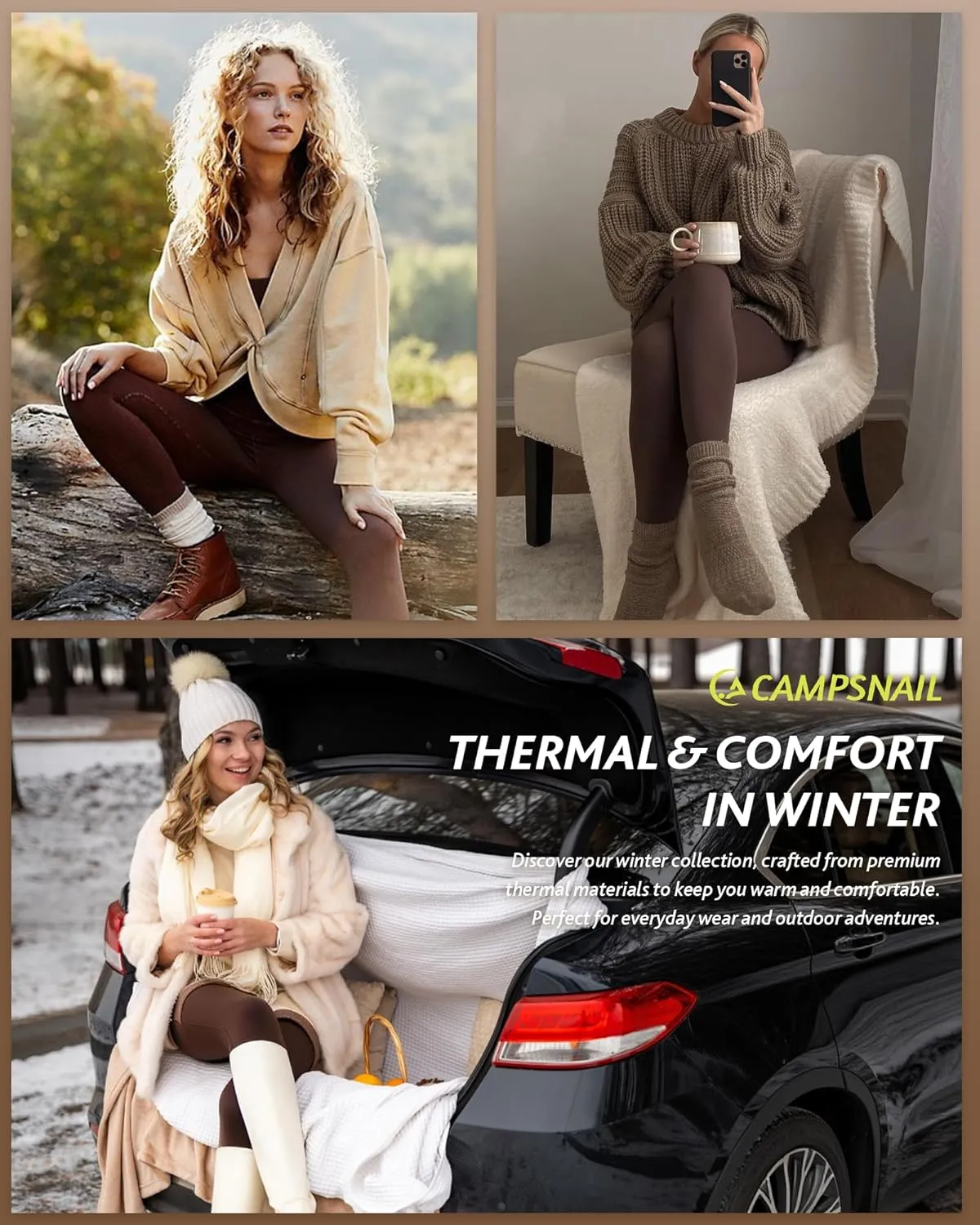 CAMPSNAIL Fleece Lined Leggings Women - Thick Soft High Waisted Black Tummy Control Thermal Warm Velvet Pants for Cold Winter
