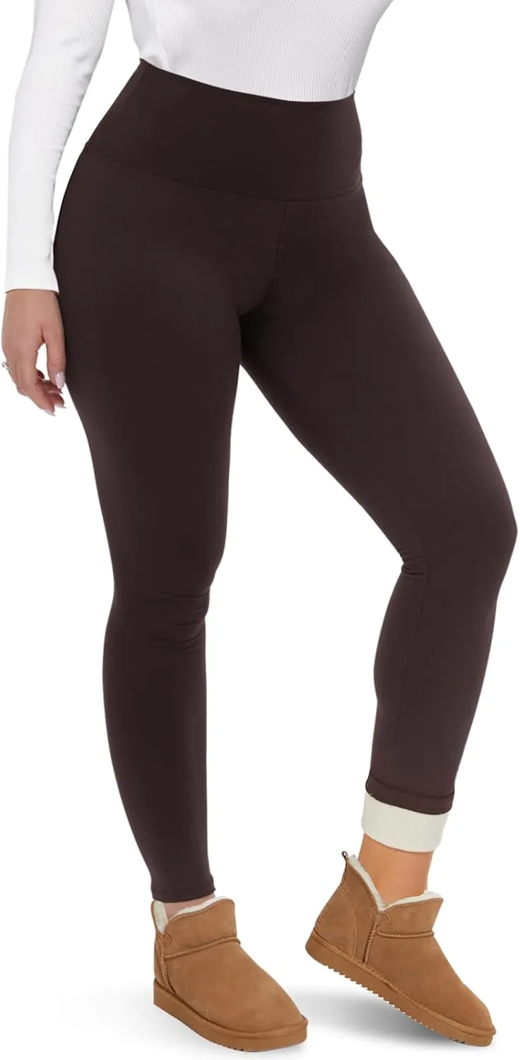 CAMPSNAIL Fleece Lined Leggings Women - Thick Soft High Waisted Black Tummy Control Thermal Warm Velvet Pants for Cold Winter