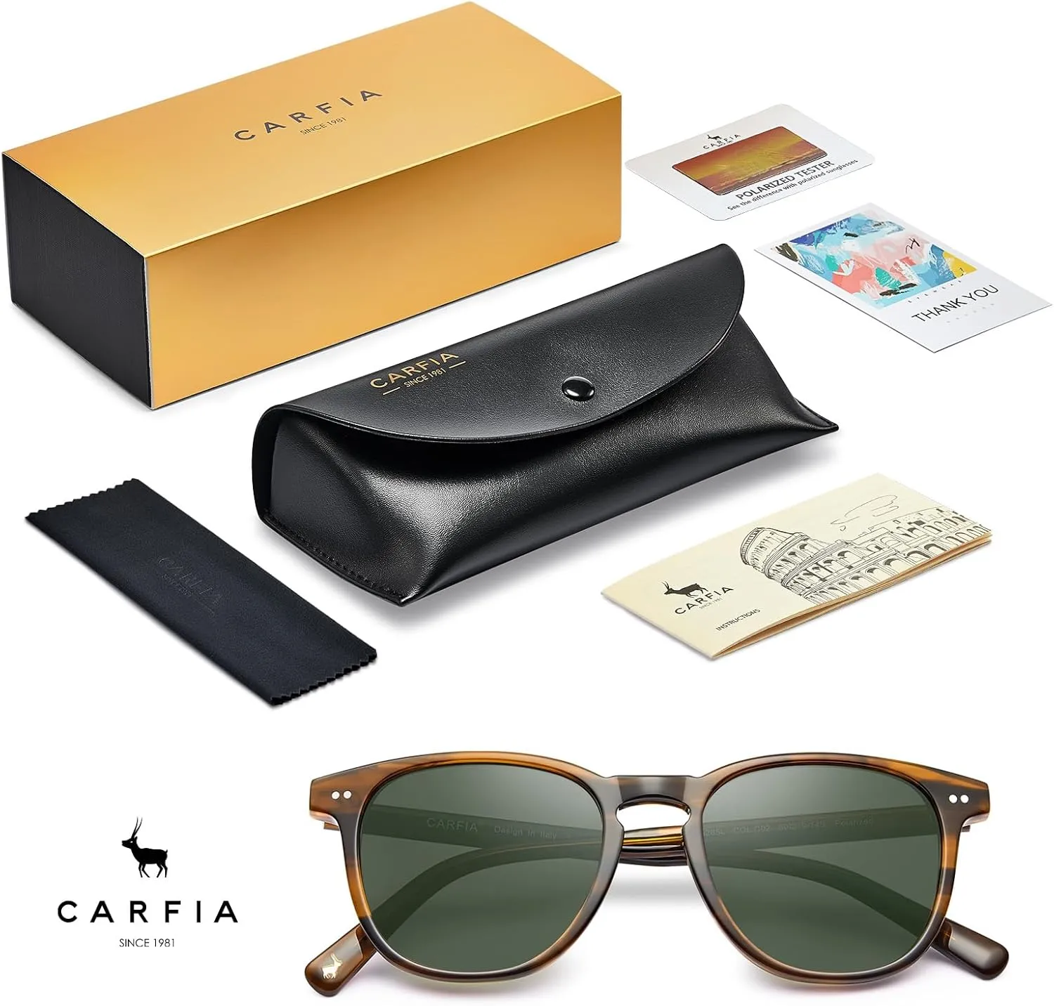 CARFIA Acetate Polarized Sunglasses for Men UV Protection Hand-Crafted Frame CA5285L