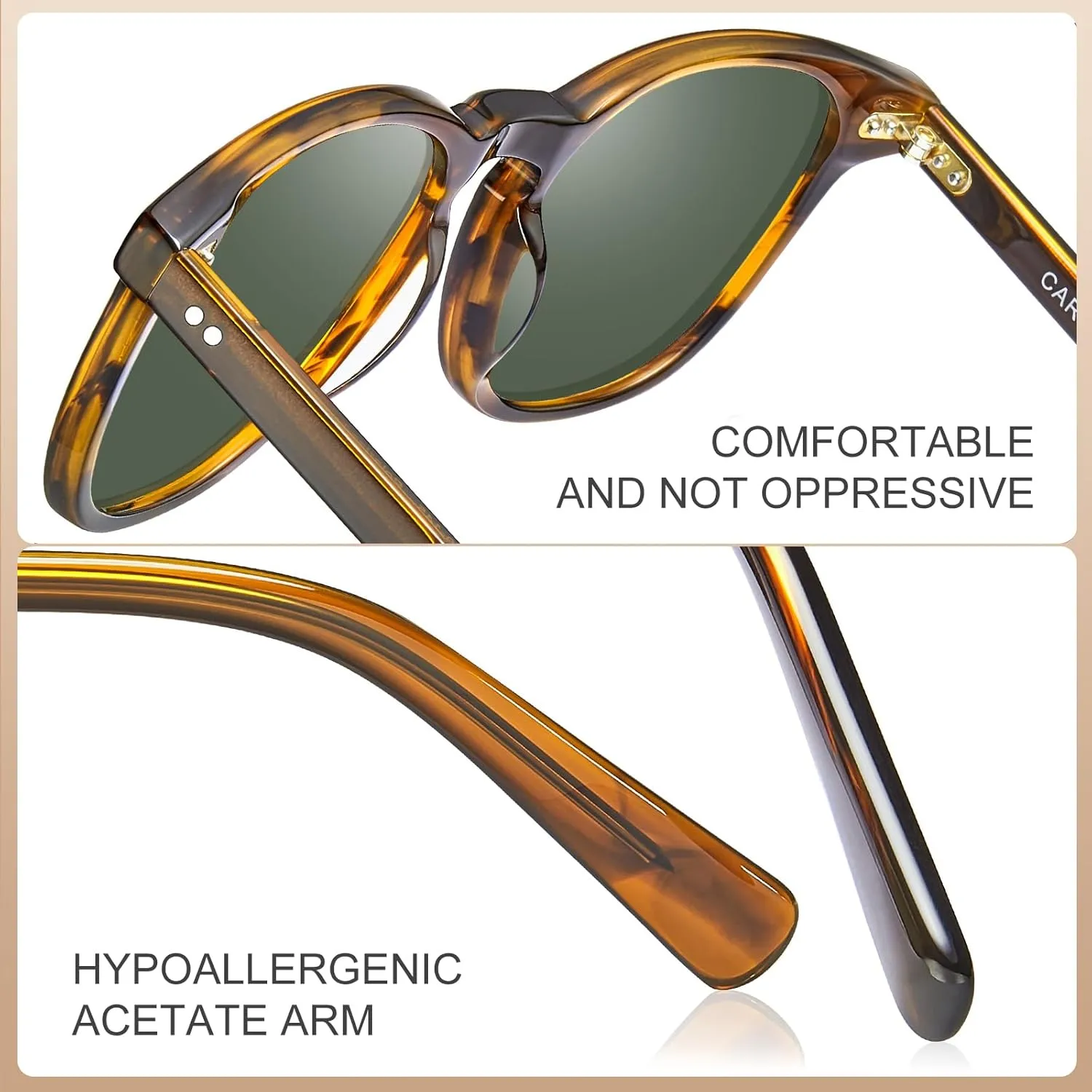 CARFIA Acetate Polarized Sunglasses for Men UV Protection Hand-Crafted Frame CA5285L