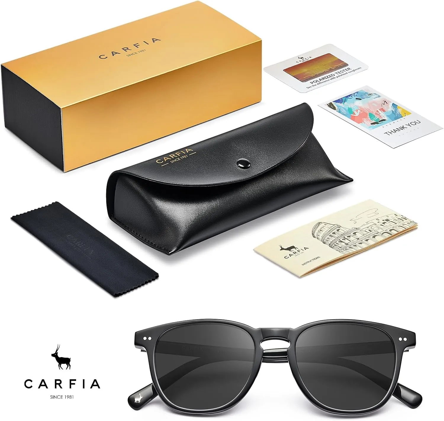 CARFIA Acetate Polarized Sunglasses for Men UV Protection Hand-Crafted Frame CA5285L