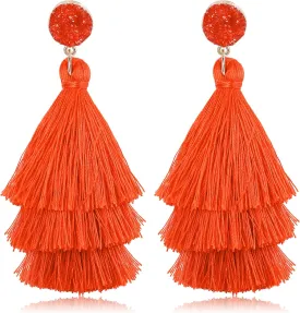 CASSIECA Tassel Statement Earrings for Women Clip On Drop Earrings Colorful Bohemian Tiered Tassel Druzy Dangle Drop Earrings Non Piercing Jewelry Birthday Christmas Valentines Day Gift