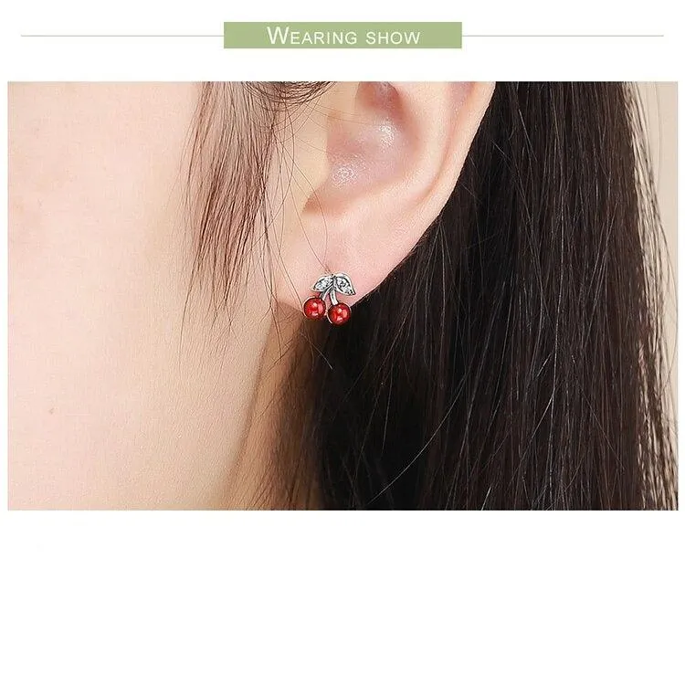 Cherries Stud Earrings CZ and Sterling Silver