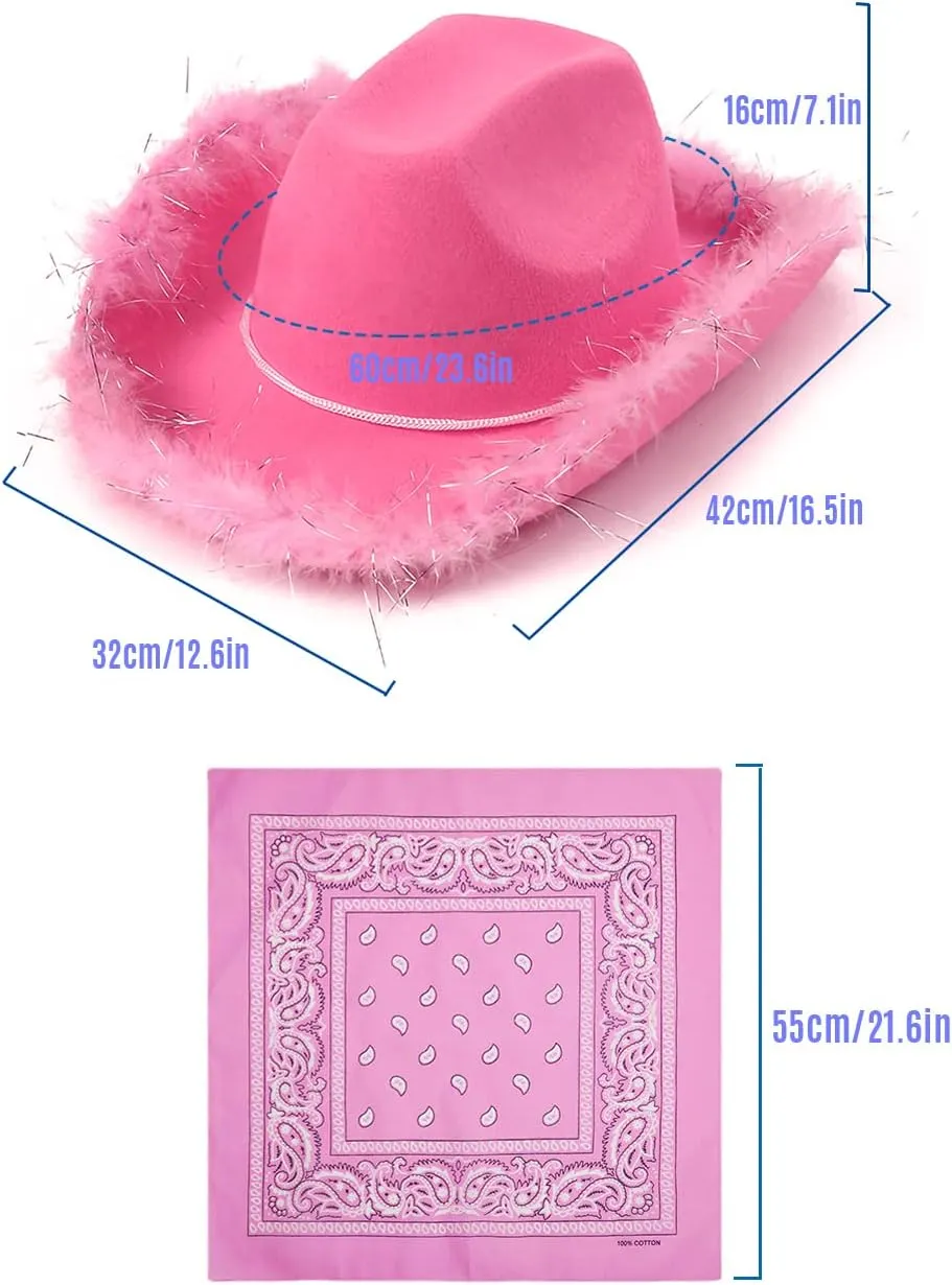 Cowboy Hat with Bandana - Feather Boa Cowgirl Hat for Women & Men,Bachelorette Party Halloween Dress-Up