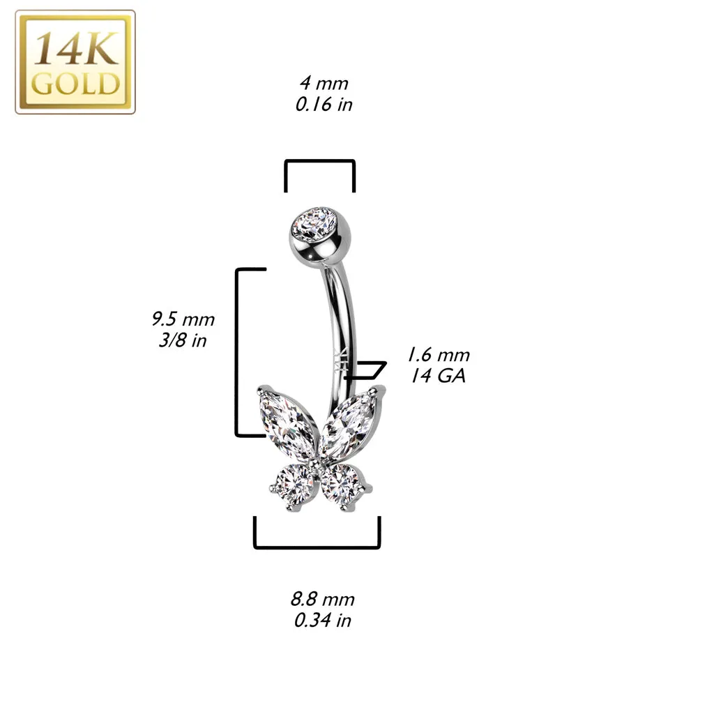 Crystal Cut Butterfly Navel Ring in 14K White Gold