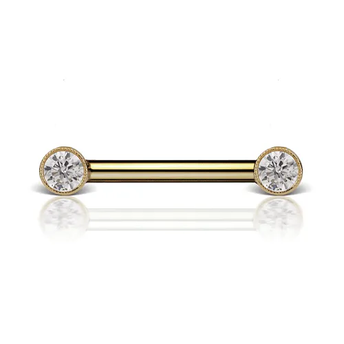 Yellow Gold Cubic Zirconia Engraved Nipple Barbell by Maria Tash - Elegant Body Jewelry