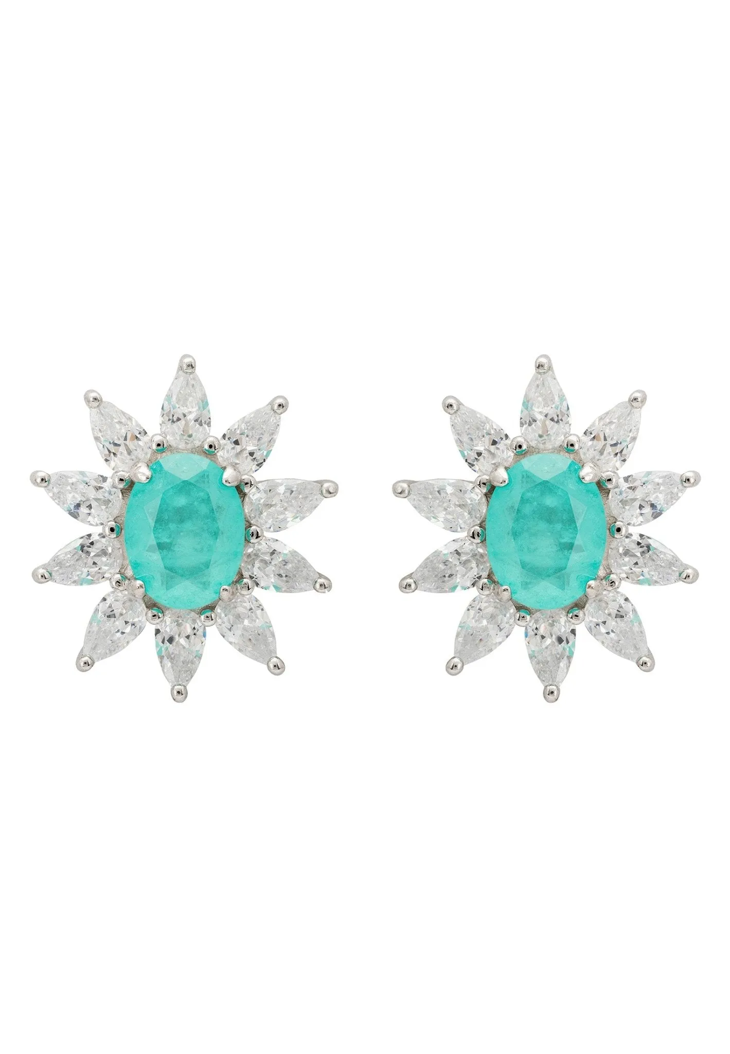 Daisy Gemstone Stud Earrings Paraiba Tourmaline Silver