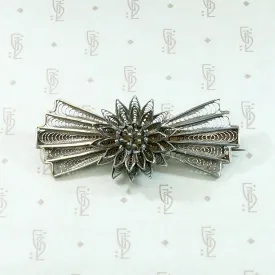 Delicate Silver Filigree Fan & Flower Brooch