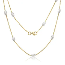 Diamond Cut Oval Moon Bead Necklace - Sterling Silver and Gold Plate