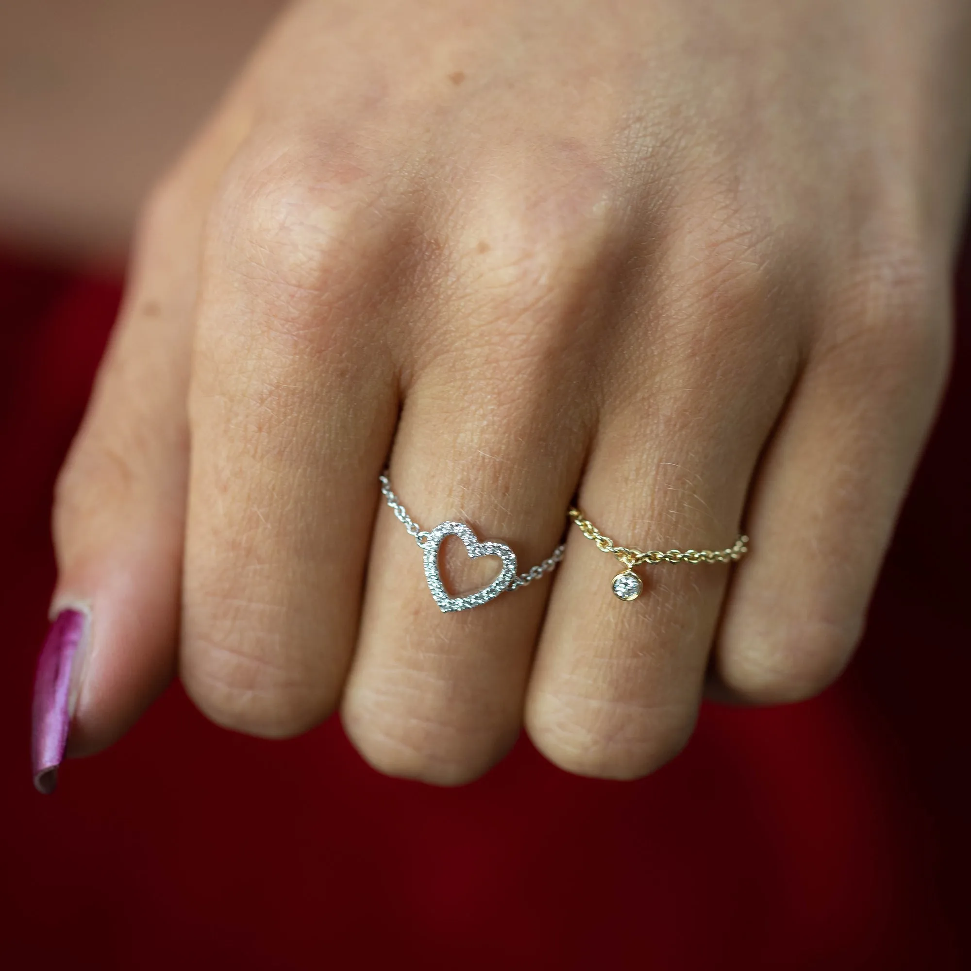 Diamond Heart Chain Ring