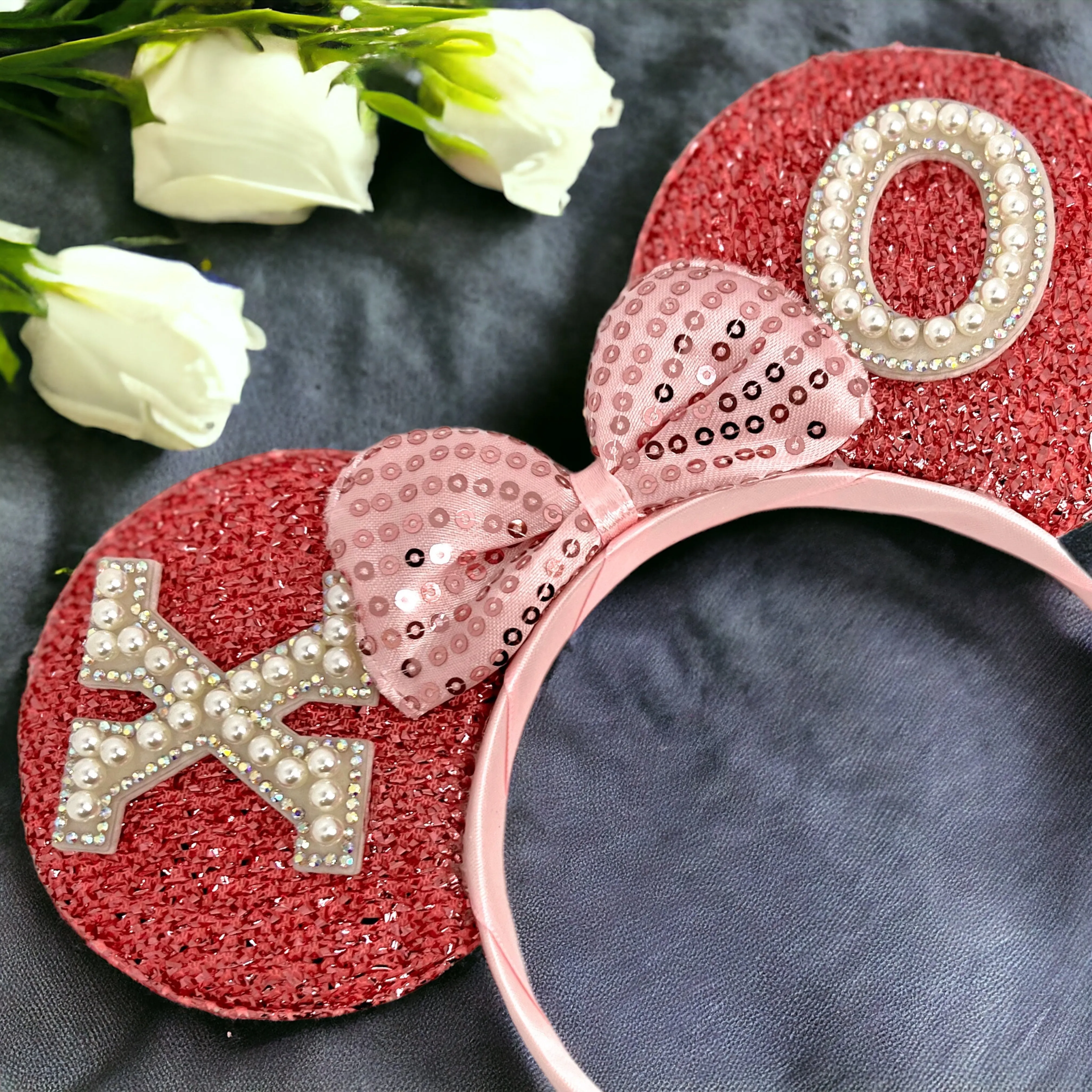Disney Inspired Mouse Ears Headband w/ Pink Sequin Bow - Valentine’s Day Edition