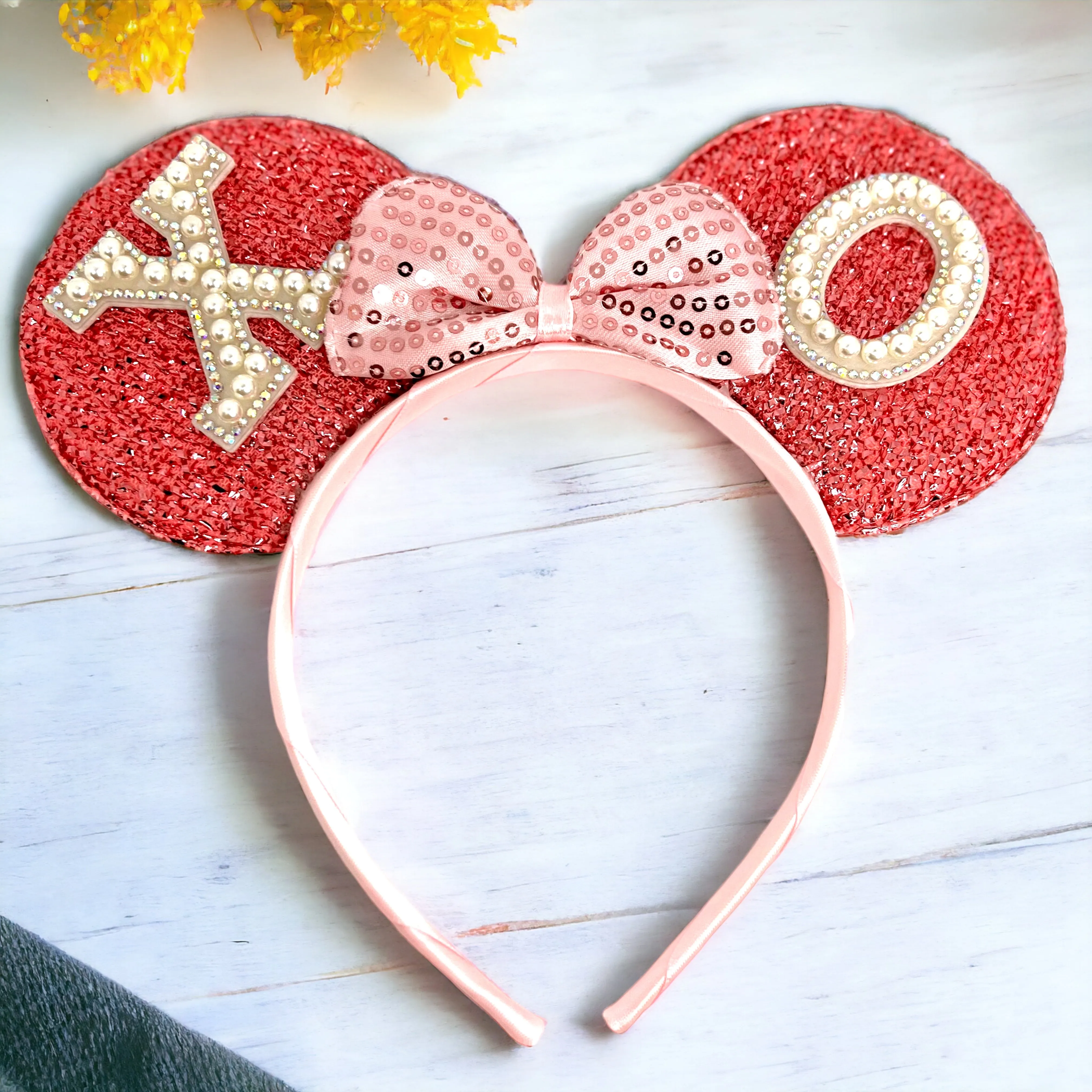 Disney Inspired Mouse Ears Headband w/ Pink Sequin Bow - Valentine’s Day Edition