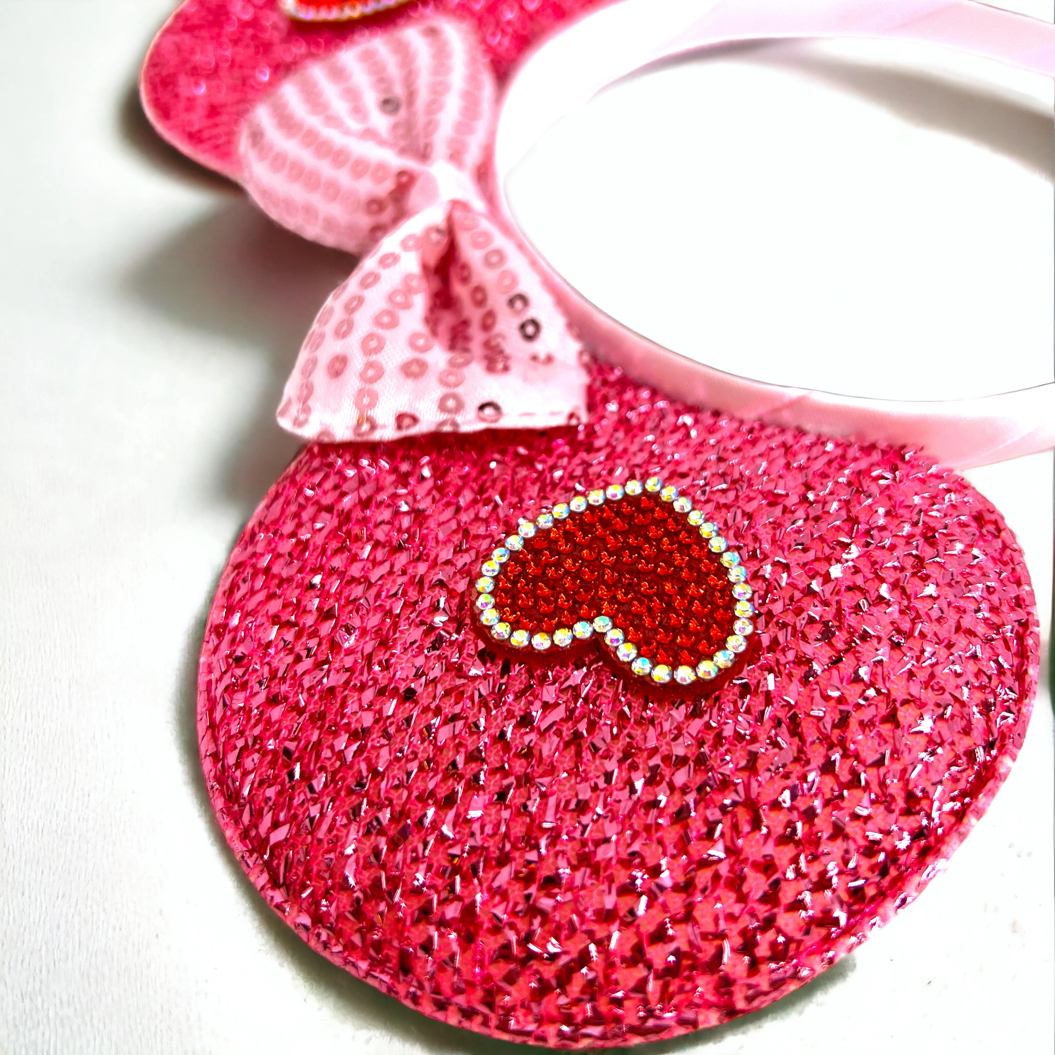 Disney Inspired Mouse Ears Headband w/ Pink Sequin Bow - Valentine’s Day Edition