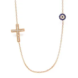 Duo Evil Eye And Cross Necklace