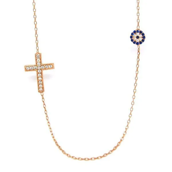 Duo Evil Eye And Cross Necklace