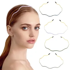 Elegant 4 Pack Gold Metal Thin Hairbands. Elastic Hair Bands for Teens & Women Ideal For Parties And Special Occasions (1 blue 1 purple 1 green 1 grey)