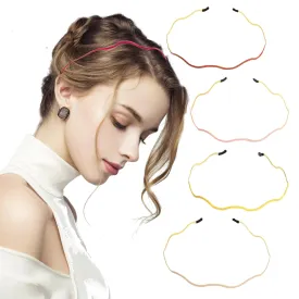 Elegant 4 Pack Gold Metal Thin Hairbands. Elastic Hair Bands for Teens & Women Ideal For Parties And Special Occasions (1 red 1 pink 1 yellow 1 coffee)