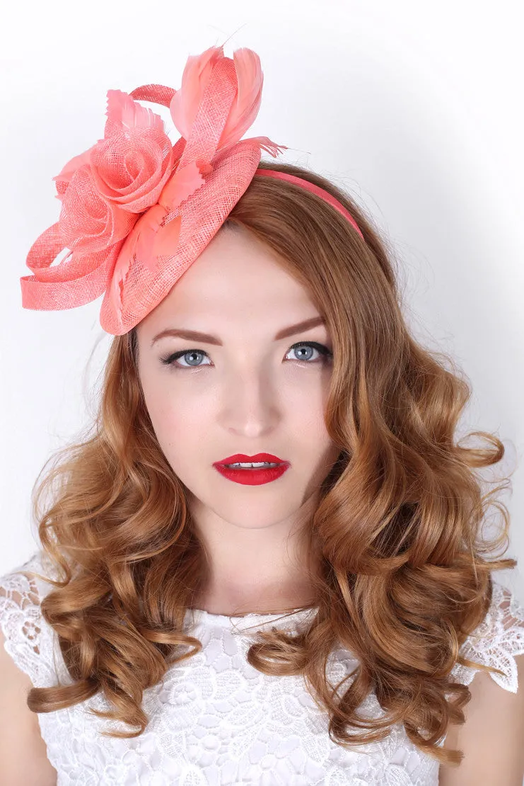 Emelia Rose Fascinator - Coral
