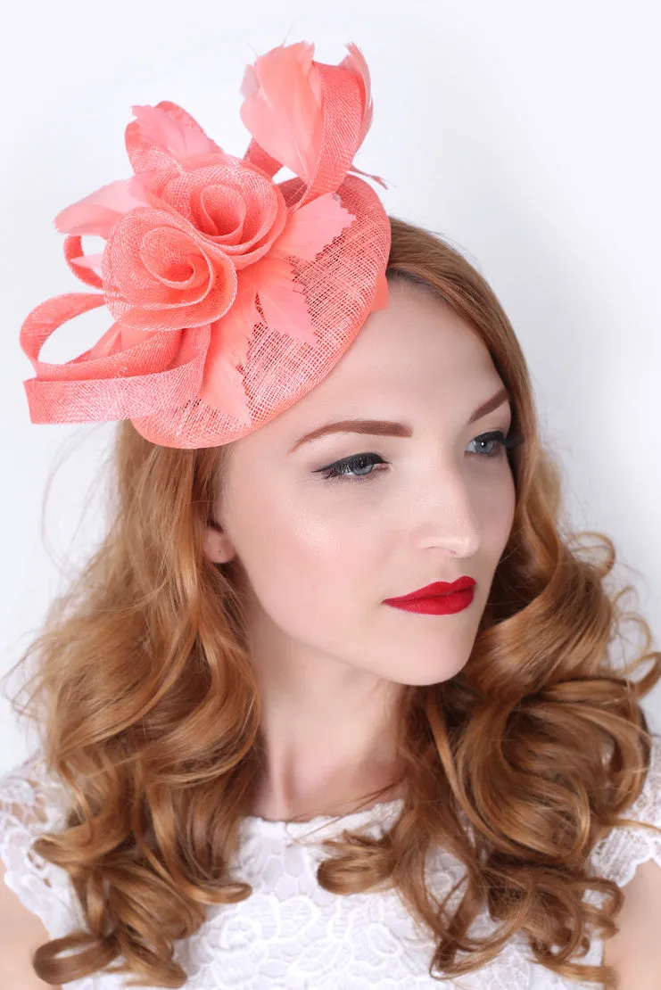 Emelia Rose Fascinator - Coral