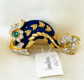 Fabulous vintage signed dolphin brooch by S. Pearl.