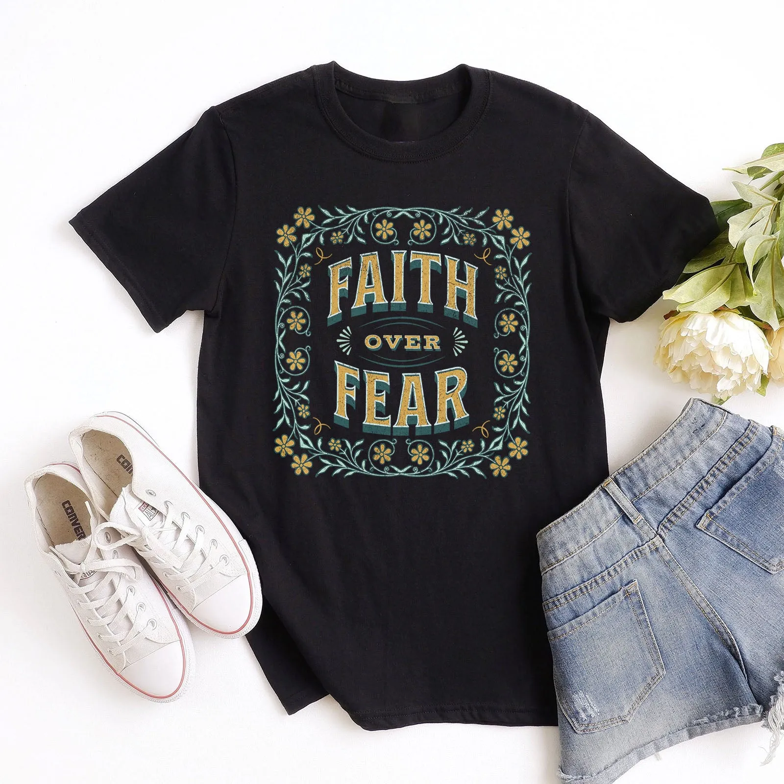 Faith Over Fear Vintage Floral Tee