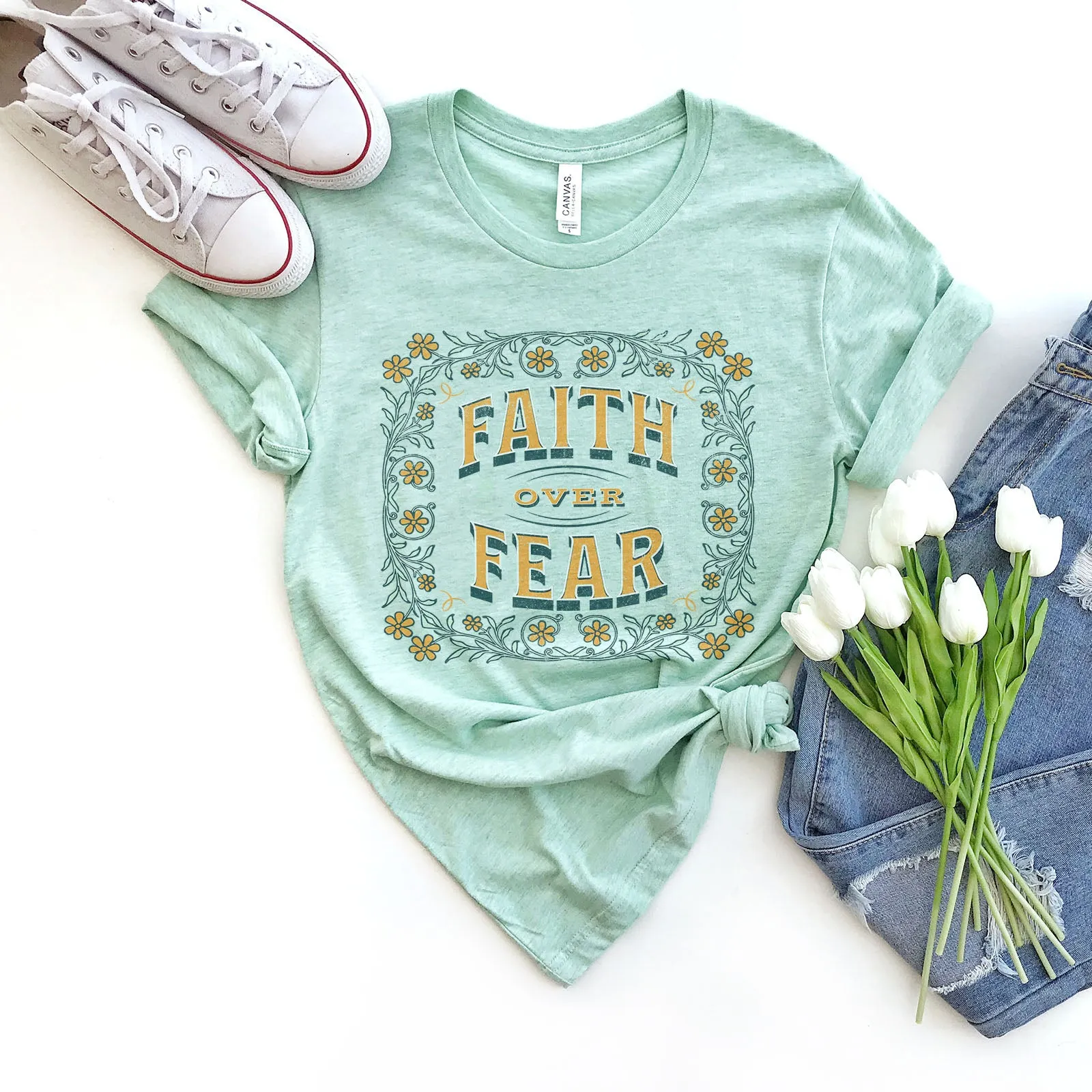 Faith Over Fear Vintage Floral Tee