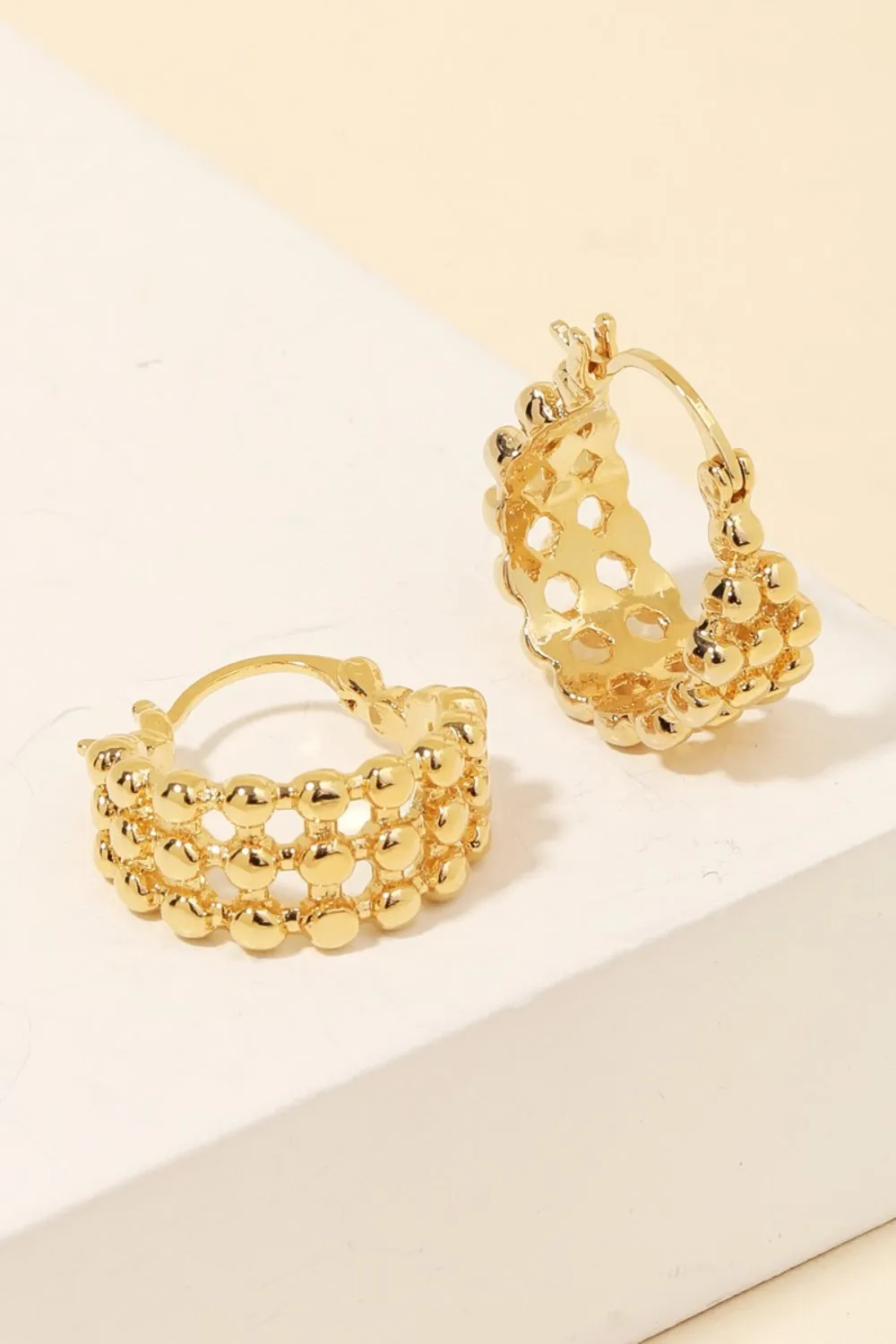 FAME METALLIC BEAD PINCATCH HOOP EARRINGS