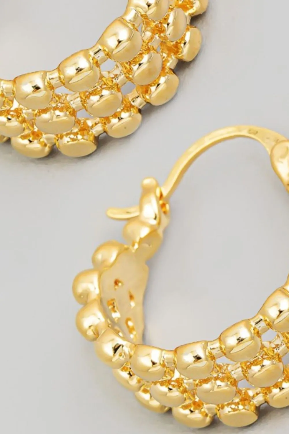FAME METALLIC BEAD PINCATCH HOOP EARRINGS