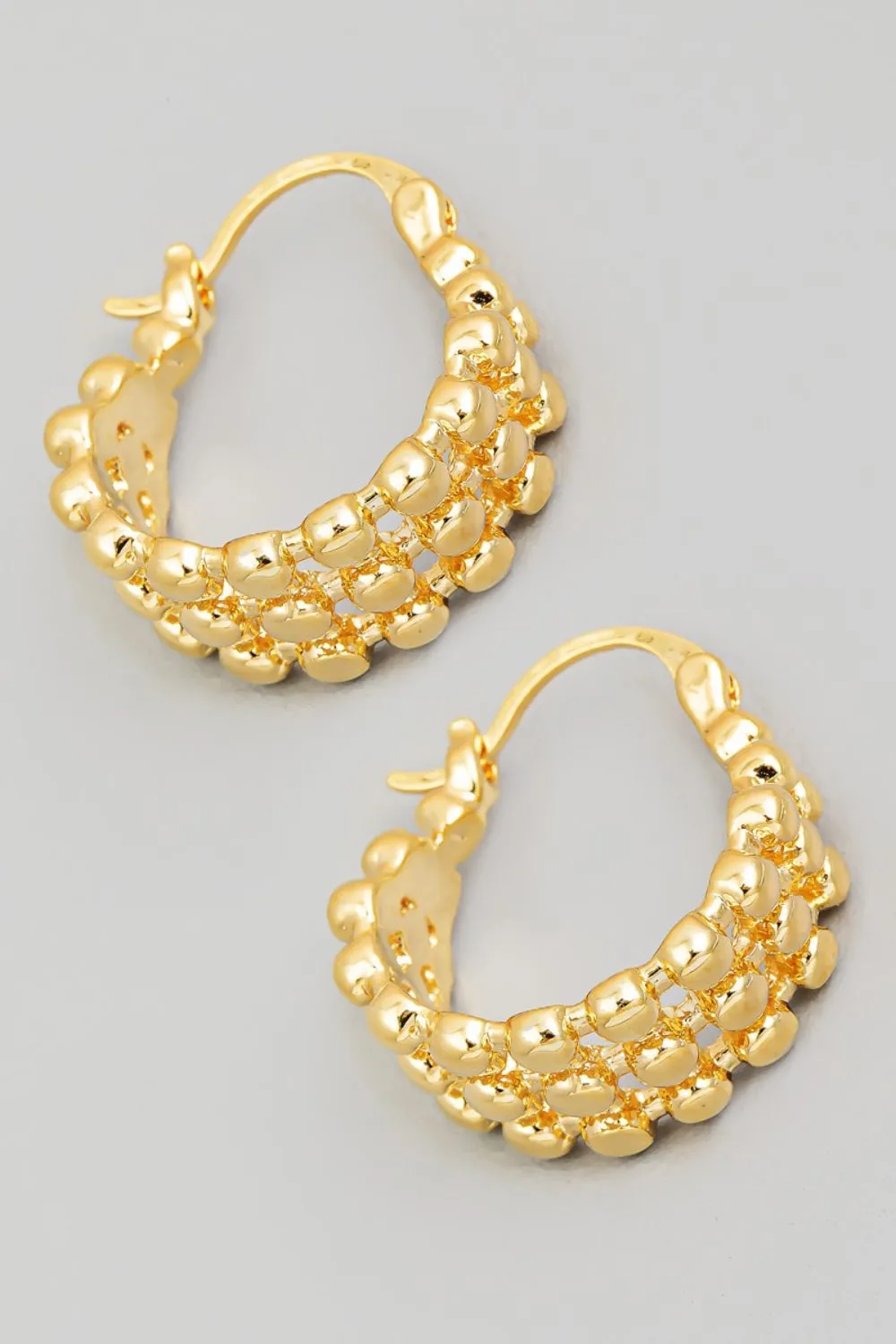 FAME METALLIC BEAD PINCATCH HOOP EARRINGS