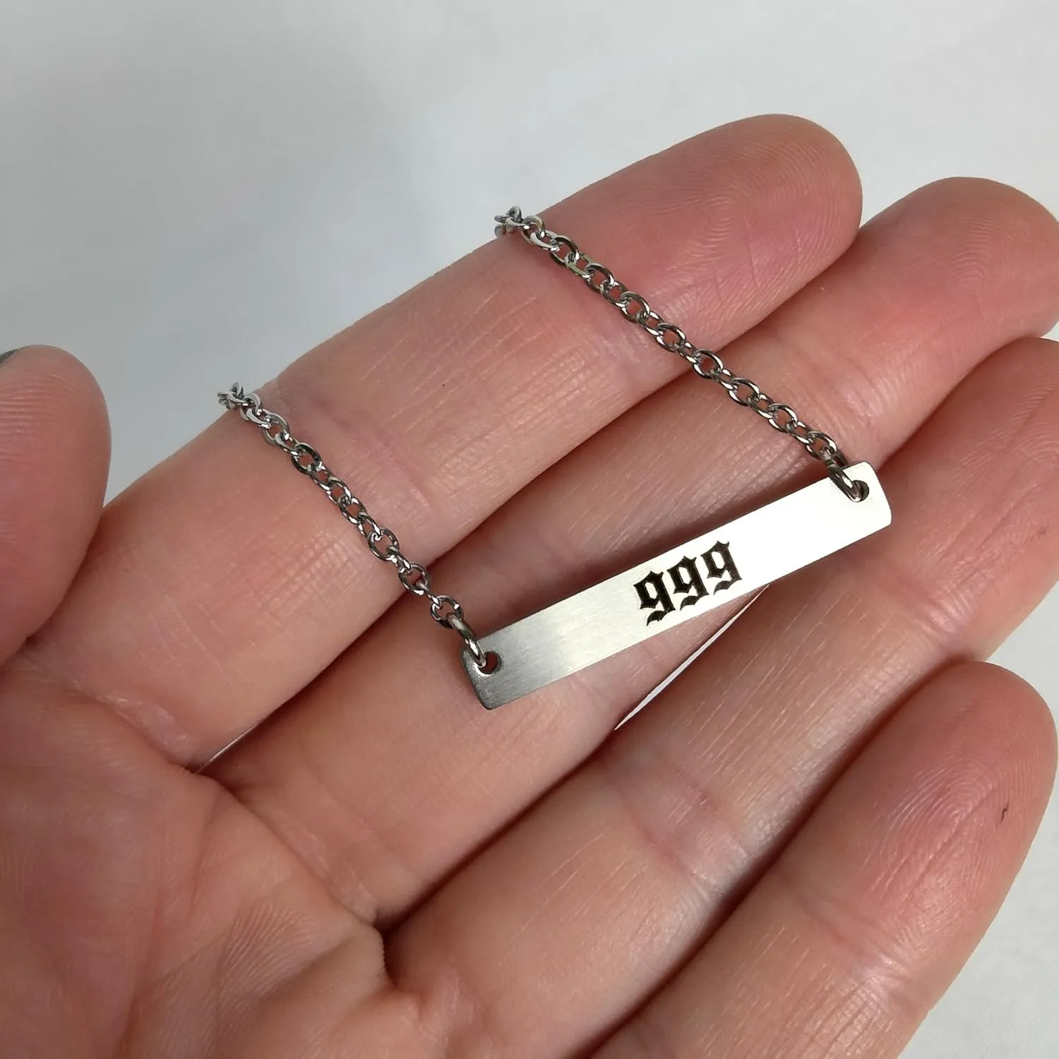 FashionJunkie4Life Stainless Steel Bar Necklace | Laser Engraved Angel Number with 18" Chain | Numerology Gift for Women & Men
