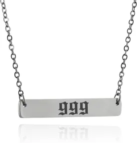 FashionJunkie4Life Stainless Steel Bar Necklace | Laser Engraved Angel Number with 18" Chain | Numerology Gift for Women & Men