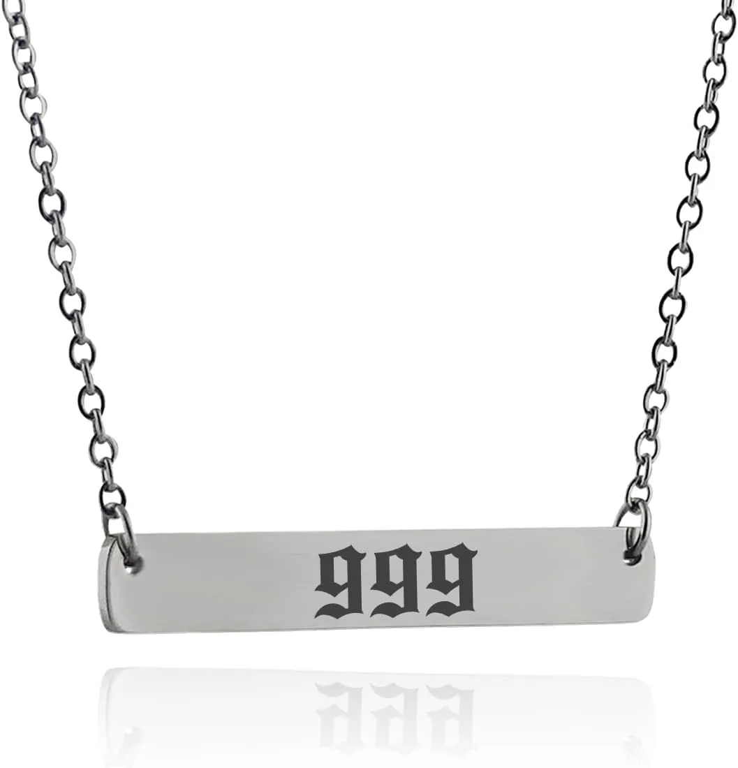 FashionJunkie4Life Stainless Steel Bar Necklace | Laser Engraved Angel Number with 18" Chain | Numerology Gift for Women & Men