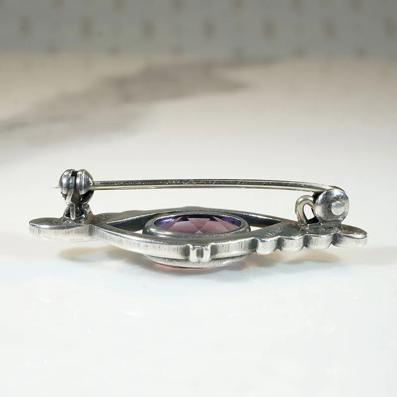 Feathered Amethyst & Sterling Silver Brooch