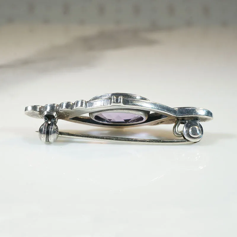 Feathered Amethyst & Sterling Silver Brooch