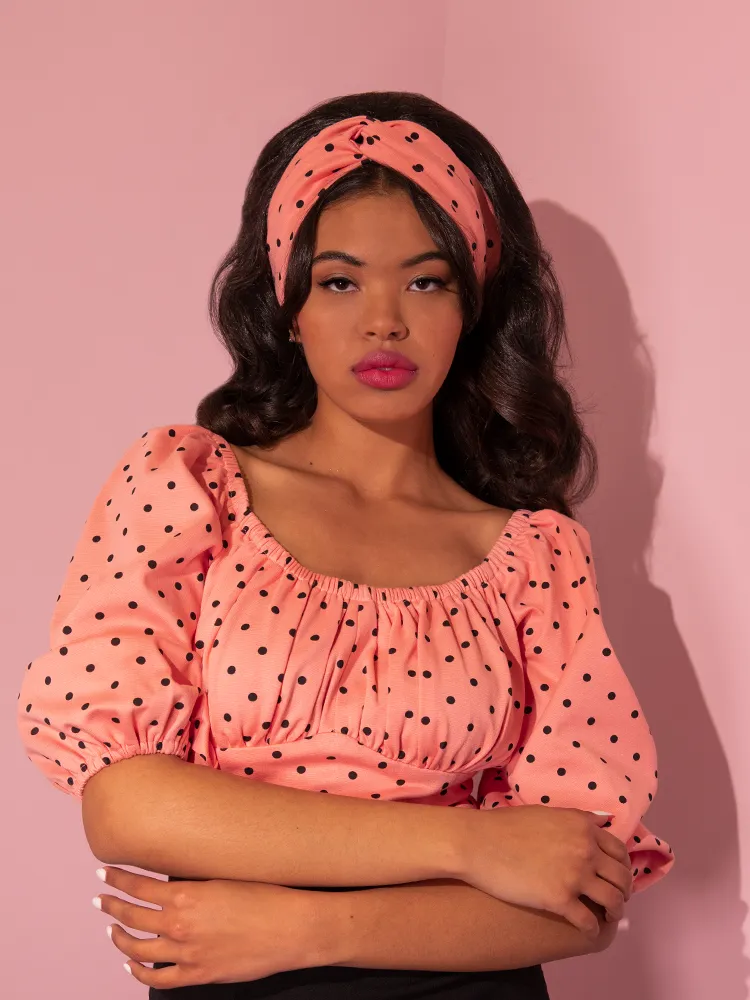 FINAL SALE - Vintage Style Knot Headband in Peach Pink Polka Dot - Vixen by Micheline Pitt