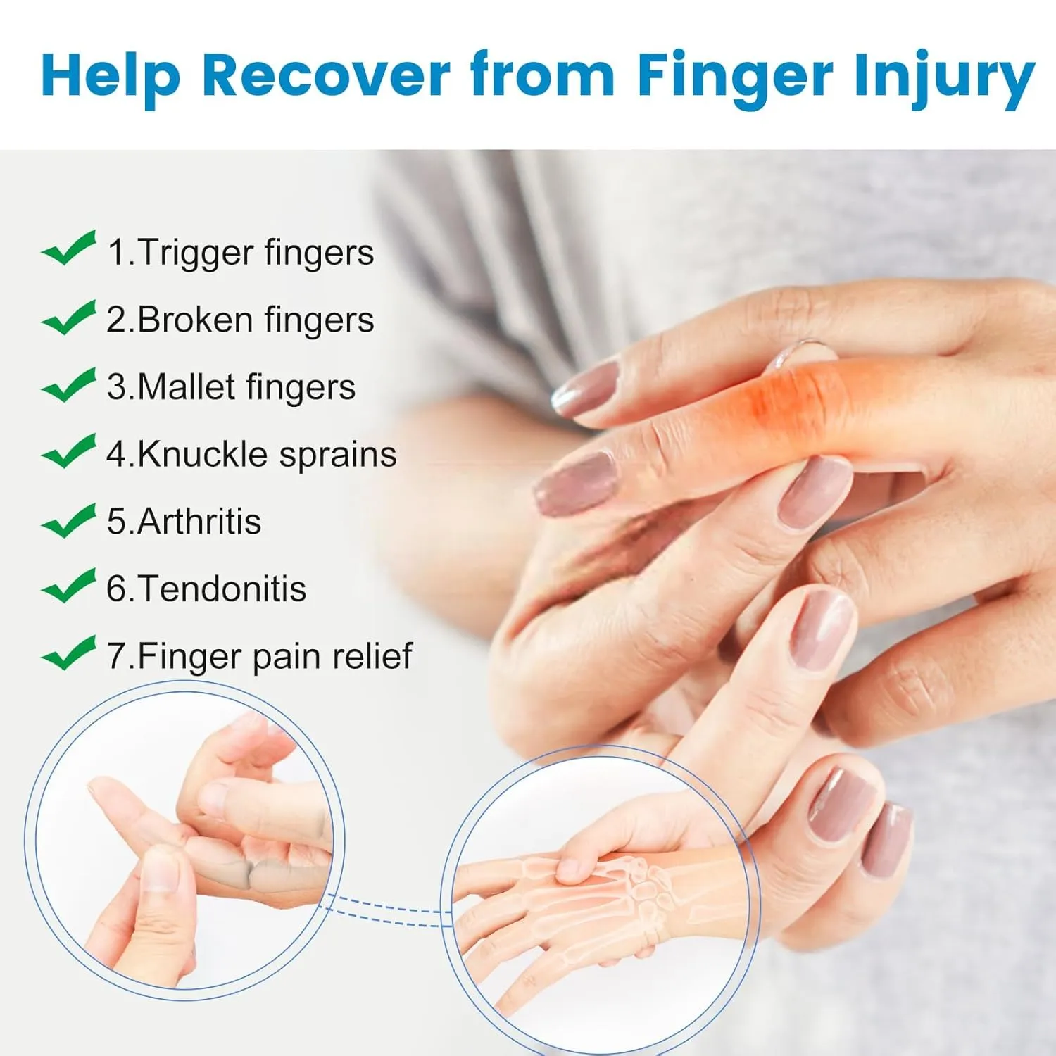 Finger Splints, Finger Brace for Trigger Finger - Broken Finger - Arthritis - Straightening - Support for Index - Middle - Ring