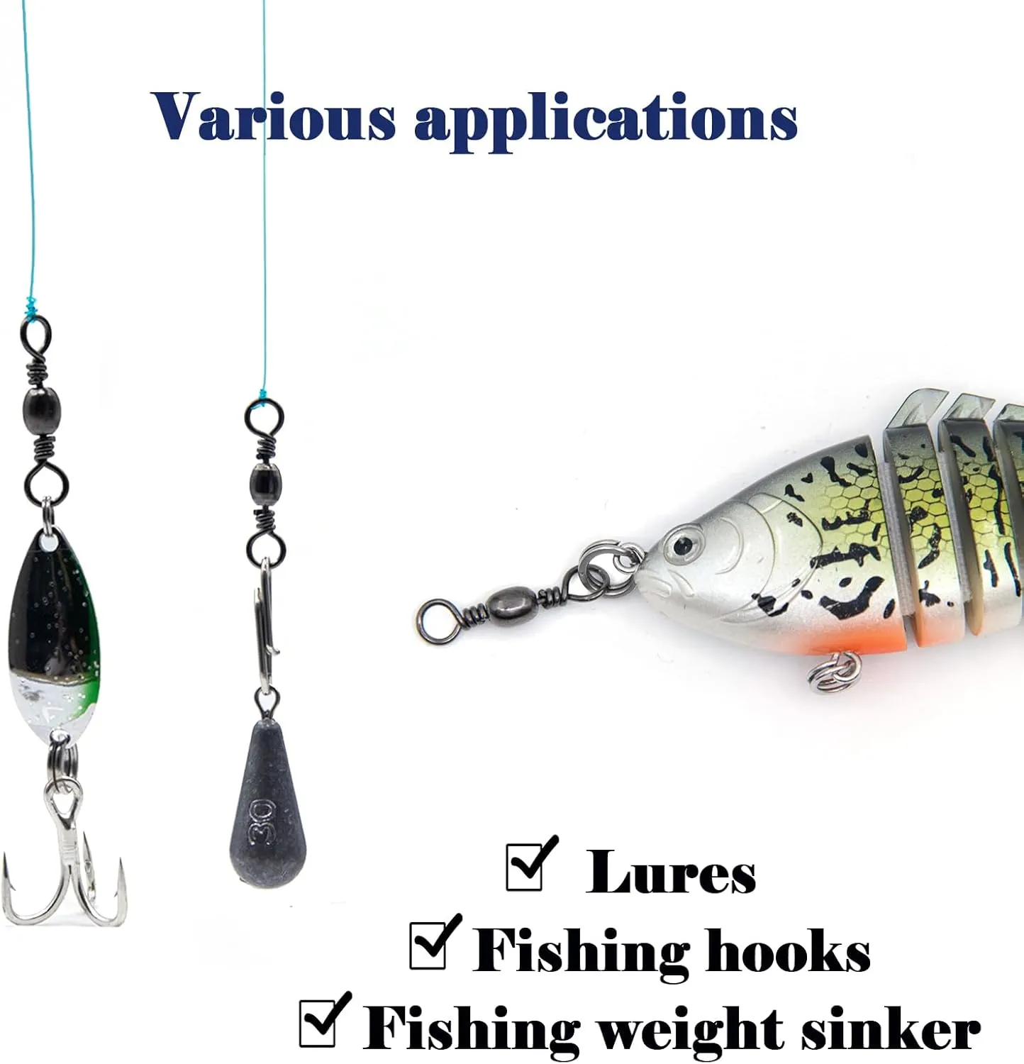 Fishing Barrel Swivels - 50Pcs Solid Ring Rolling Swivel Connector High Strength Fishing Terminal Tackle for Saltwater Sea Fishing