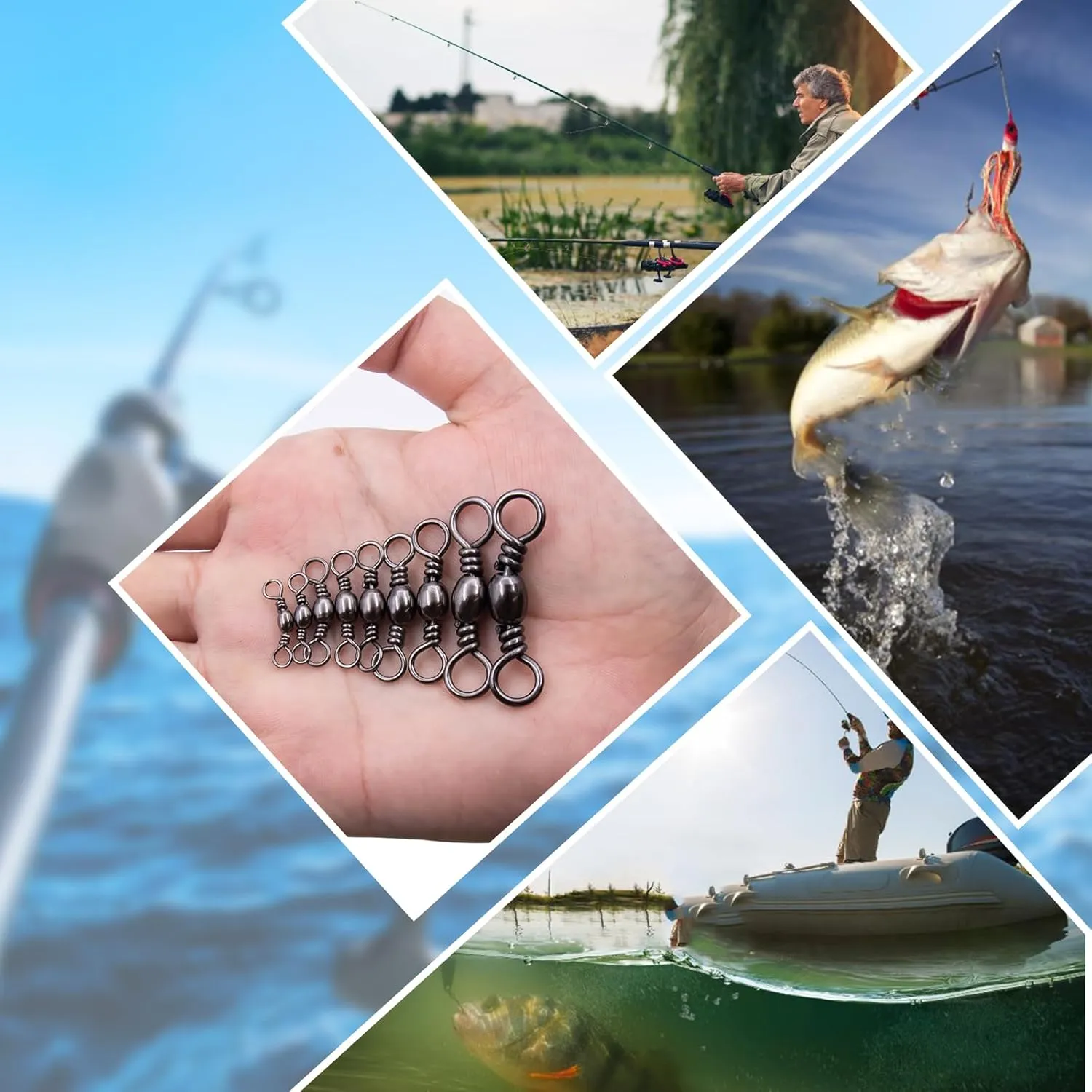 Fishing Barrel Swivels - 50Pcs Solid Ring Rolling Swivel Connector High Strength Fishing Terminal Tackle for Saltwater Sea Fishing